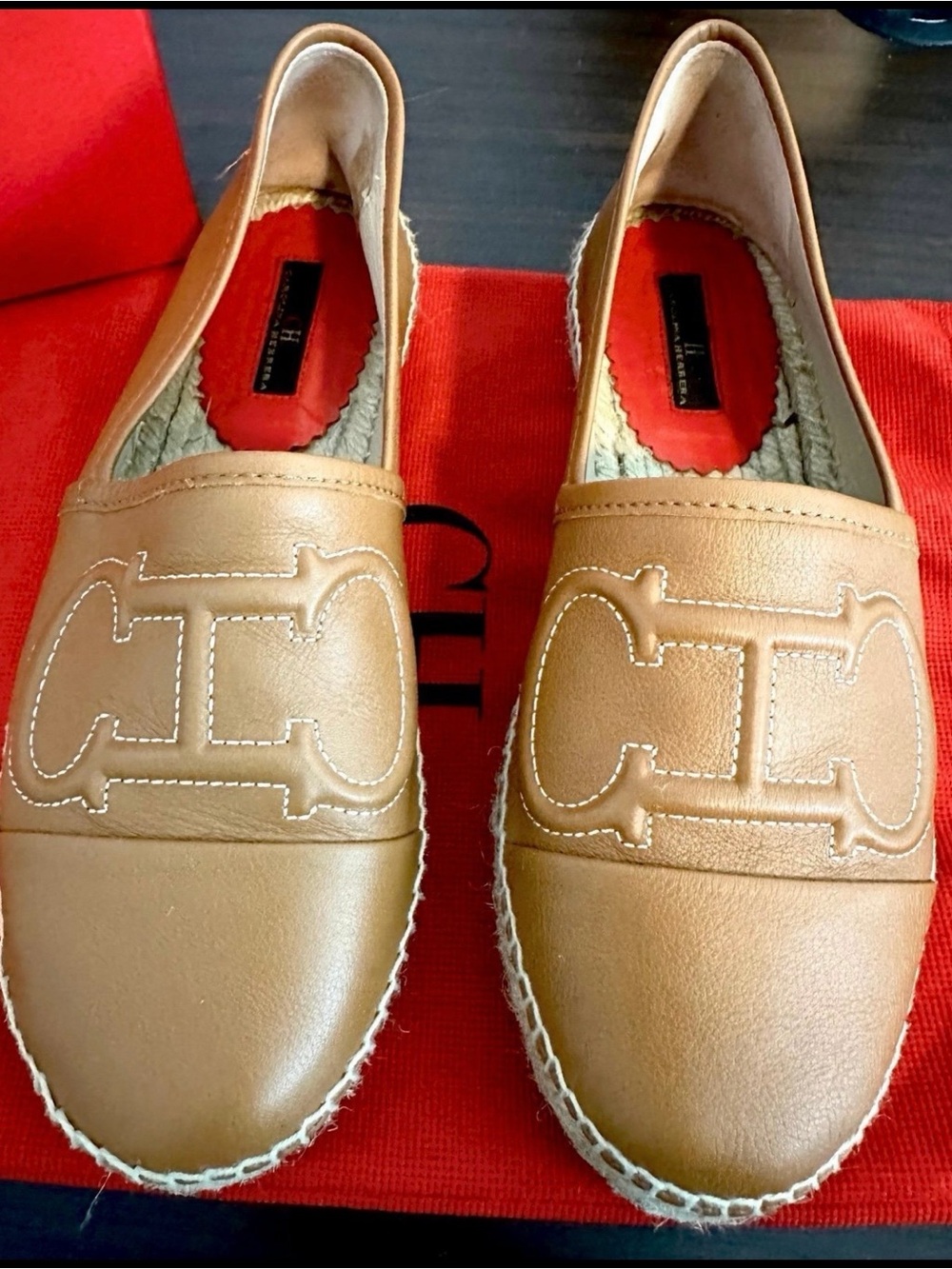 Carolina Herrera Tan Leather Espadrille Flats